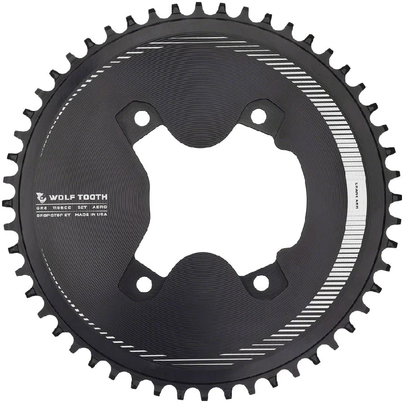 Bike wheel liner-Wolf Tooth Aero 110 Asymmetric BCD Chainring - 52t 110 Asymmetric BCD 4-Bolt Drop-Stop ST For Shimano GRX 800 Series BLK