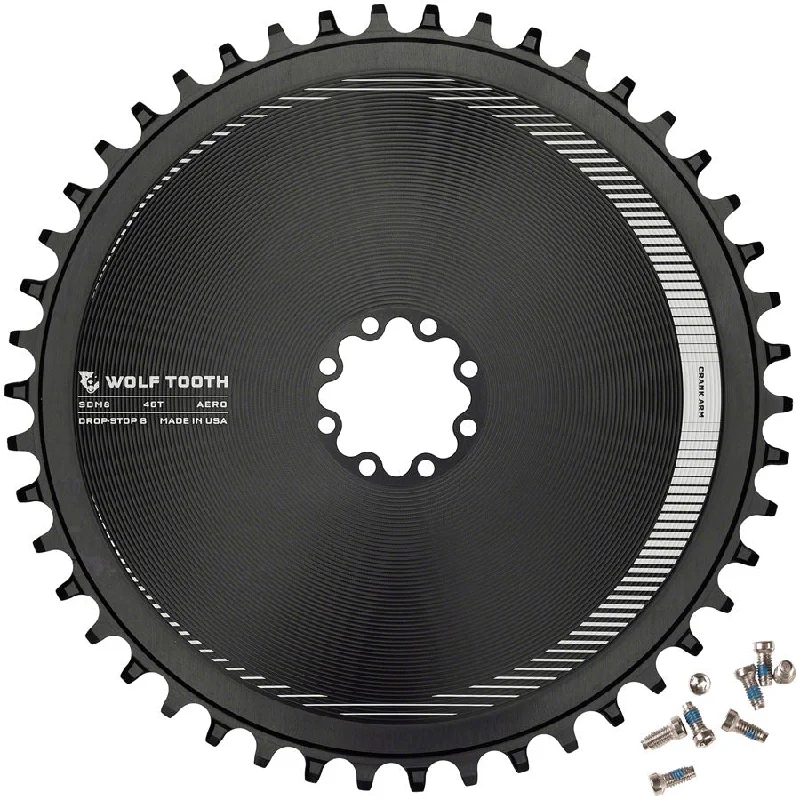 Bicycle rack guard-Wolf Tooth Aero Direct Mount Chainring - 46t Direct Mount SRAM 8-Bolt Drop-Stop B BLK