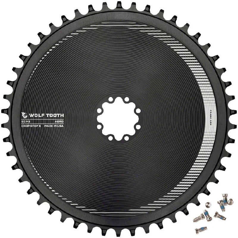 Bicycle chainstay liner-Wolf Tooth Aero Direct Mount Chainring - 52t Direct Mount SRAM 8-Bolt Drop-Stop B BLK