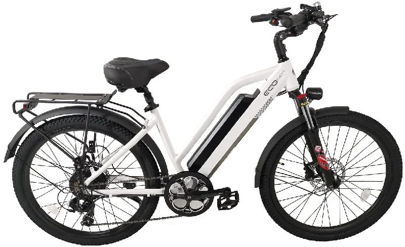 Road bike guard-EcoMotion e-City+ Electric Bicycle White Ladies 17" Frame - In Store Pickup Only