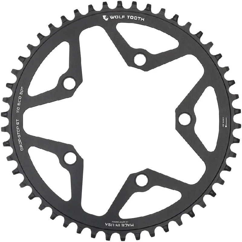 Mountain bike guard-Wolf Tooth 110 BCD Gravel CX Road Chainring - 48t 110 BCD 5-Bolt Drop-Stop ST For Shimano HG+ KMC 12-Speed Chains BLK