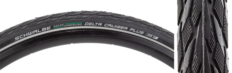 Bike lock chain-Schwalbe Delta Cruiser Plus Hybrid Tire 700x32C Wire Clincher GreenCompound PunctureGuard 50TPI Black