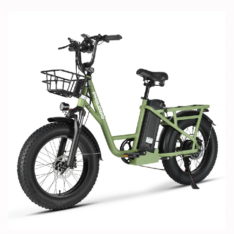 Mountain bike guard-（EU Stock）PHILODO T1 Electric Bike for Adults, 48V 20Ah Fat Tire Ebike Single Motor AWD 750W 15.6MPH Electric Bicycles 7-Speed Hydraulic Disc Brake-Green