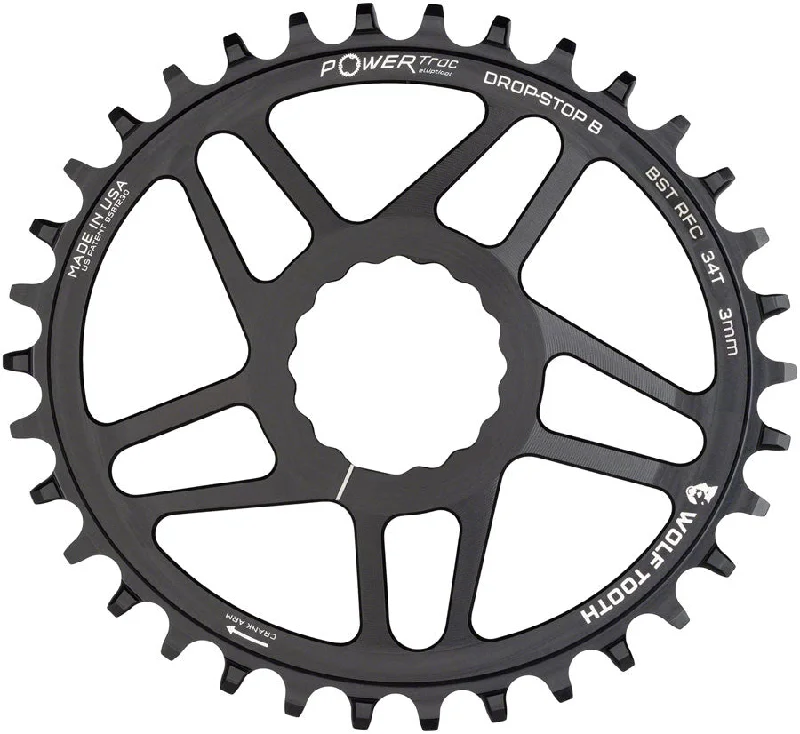 Mountain bike liner-Wolf Tooth Elliptical Direct Mount Chainring - 34t RaceFace/Easton CINCH Direct Mount Drop-Stop B For Boost Cranks 3mm Offset BLK