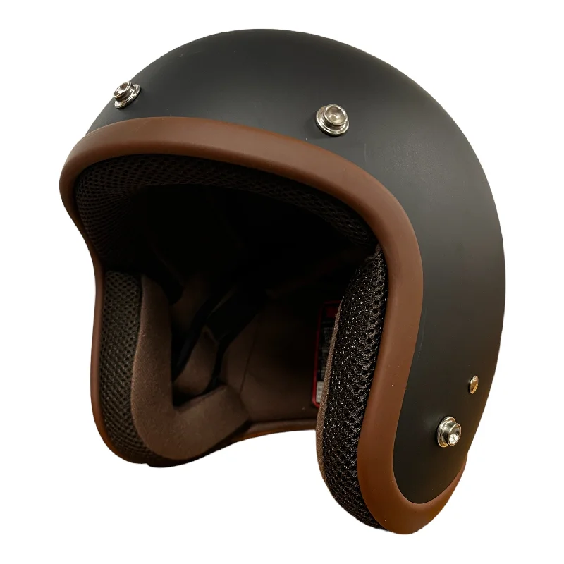 Cycling foot guard-Cooler King Helmet - Matt Black - Tan Lined