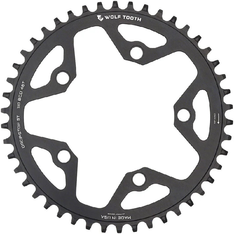 Bicycle chain liner-Wolf Tooth 110 BCD Gravel CX Road Chainring - 44t 110 BCD 5-Bolt Drop-Stop ST For Shimano HG+ KMC 12-Speed Chains BLK