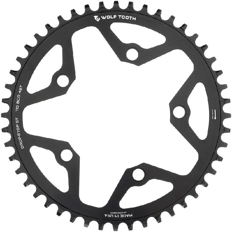 Road bike liner-Wolf Tooth 110 BCD Gravel CX Road Chainring - 46t 110 BCD 5-Bolt Drop-Stop ST For Shimano HG+ KMC 12-Speed Chains BLK