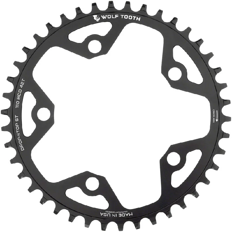 Cycling rain guard-Wolf Tooth 110 BCD Gravel CX Road Chainring - 42t 110 BCD 5-Bolt Drop-Stop ST For Shimano HG+ KMC 12-Speed Chains BLK